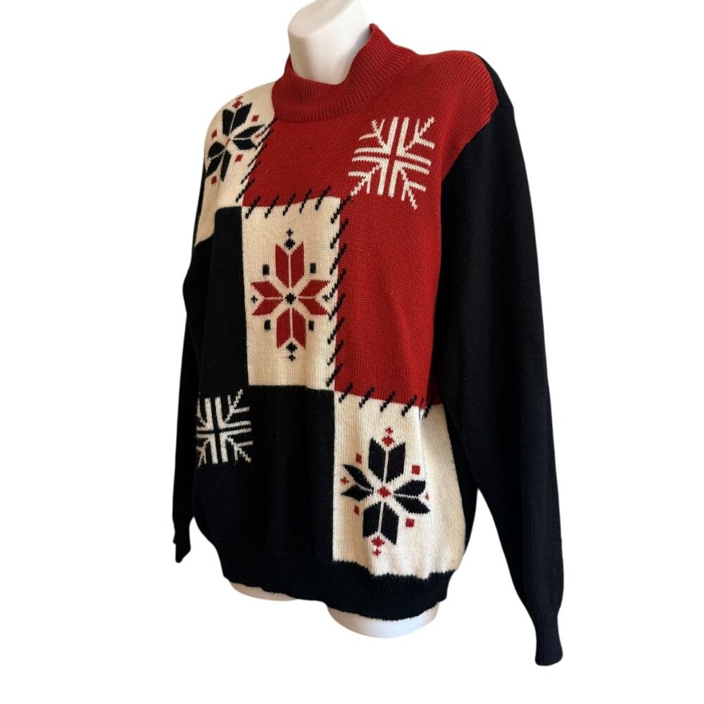Vintage Alfred Dunner Snowflake Colorblock Sweater | L - Picture 4 of 10